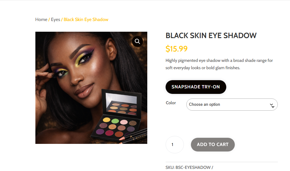 Branded product page try-on button example