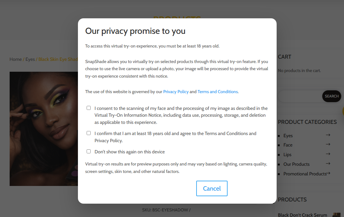Try-on consent popup example